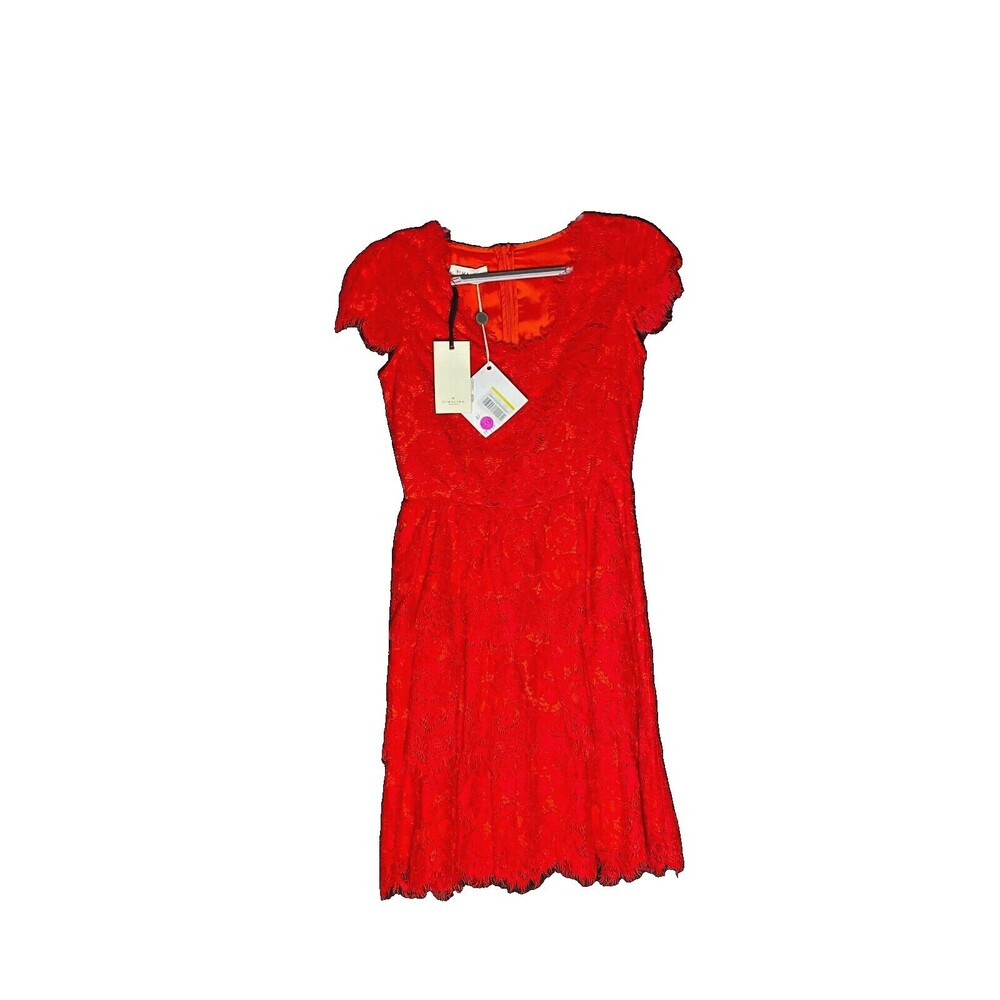By Malina Women's Red Lace Short Sleeve Fitted Bodycon Dress Size S NWT